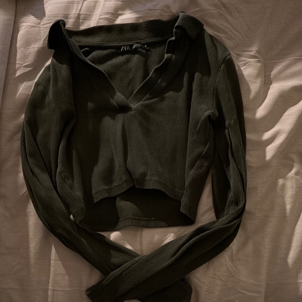 Zara Dark Green Ribbed Long Sleeve Top
